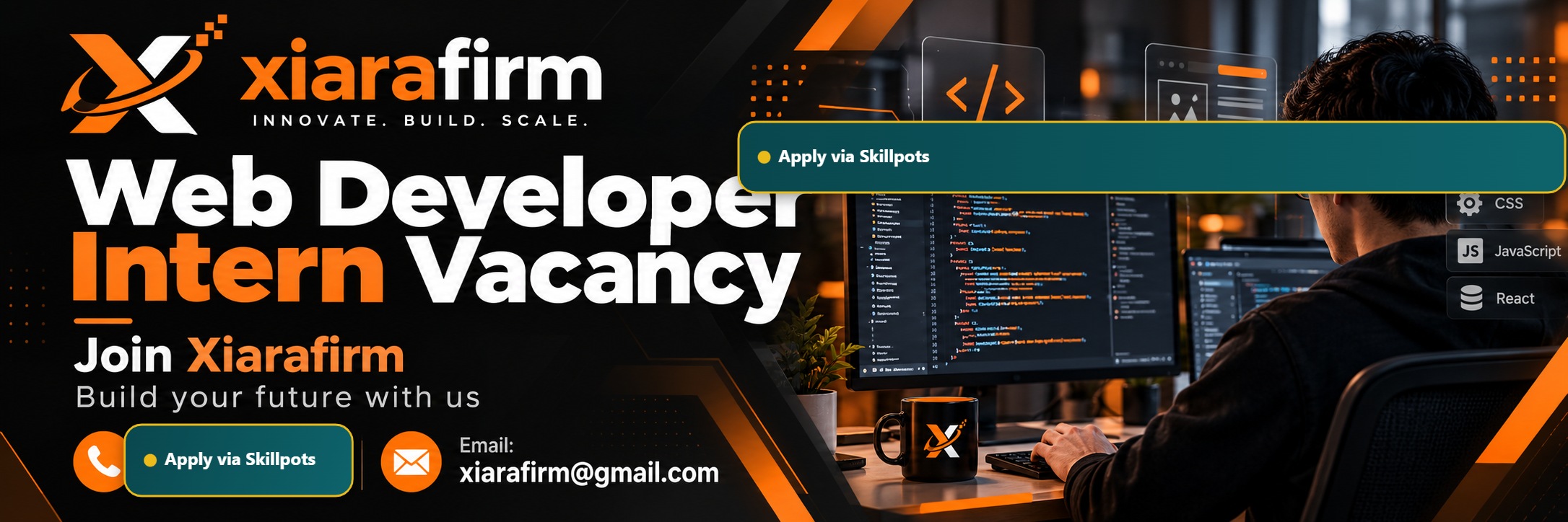 Intern web developer at Xiarafirm Banner