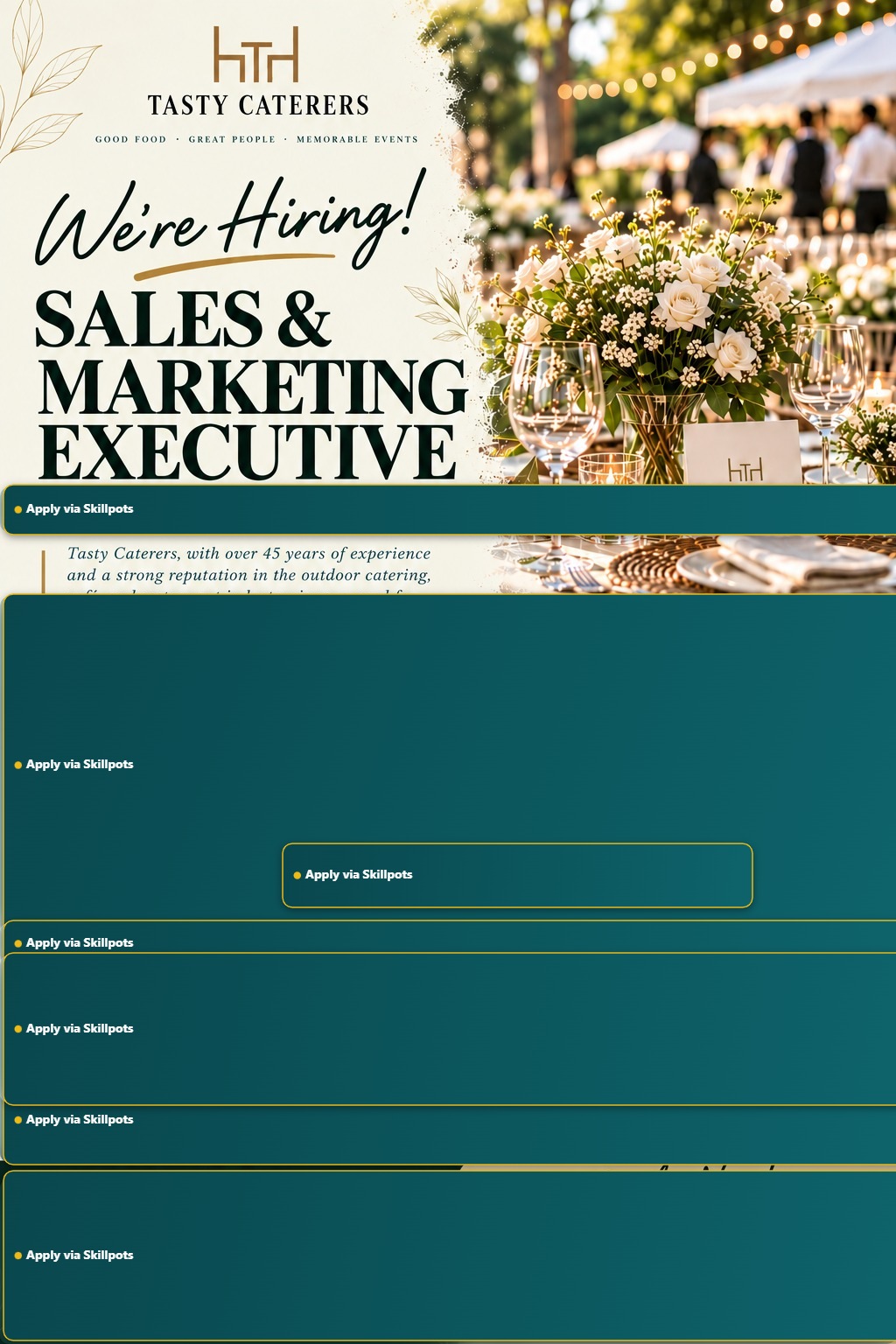 Sales & Marketing Executive  at Tasty Caterers Banner