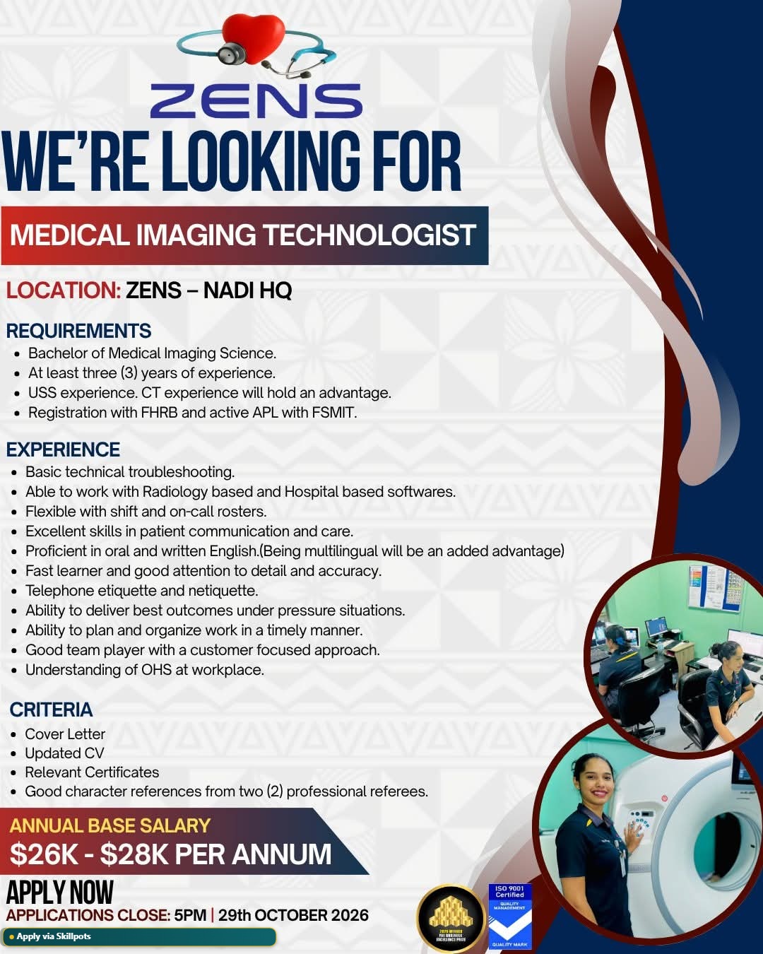 Medical Imaging Technologist at Pacific Islands Jobs Banner