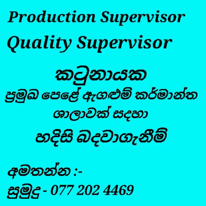 Production Supervisor & Quality Supervisor-Katunayake at Bratex (Pvt) ltd Banner