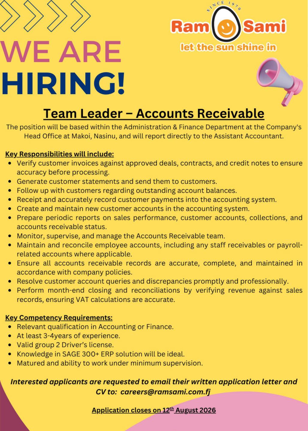 TEAM LEADER- ACCOUNTS RECEIVABLE at Pacific Islands Jobs Banner