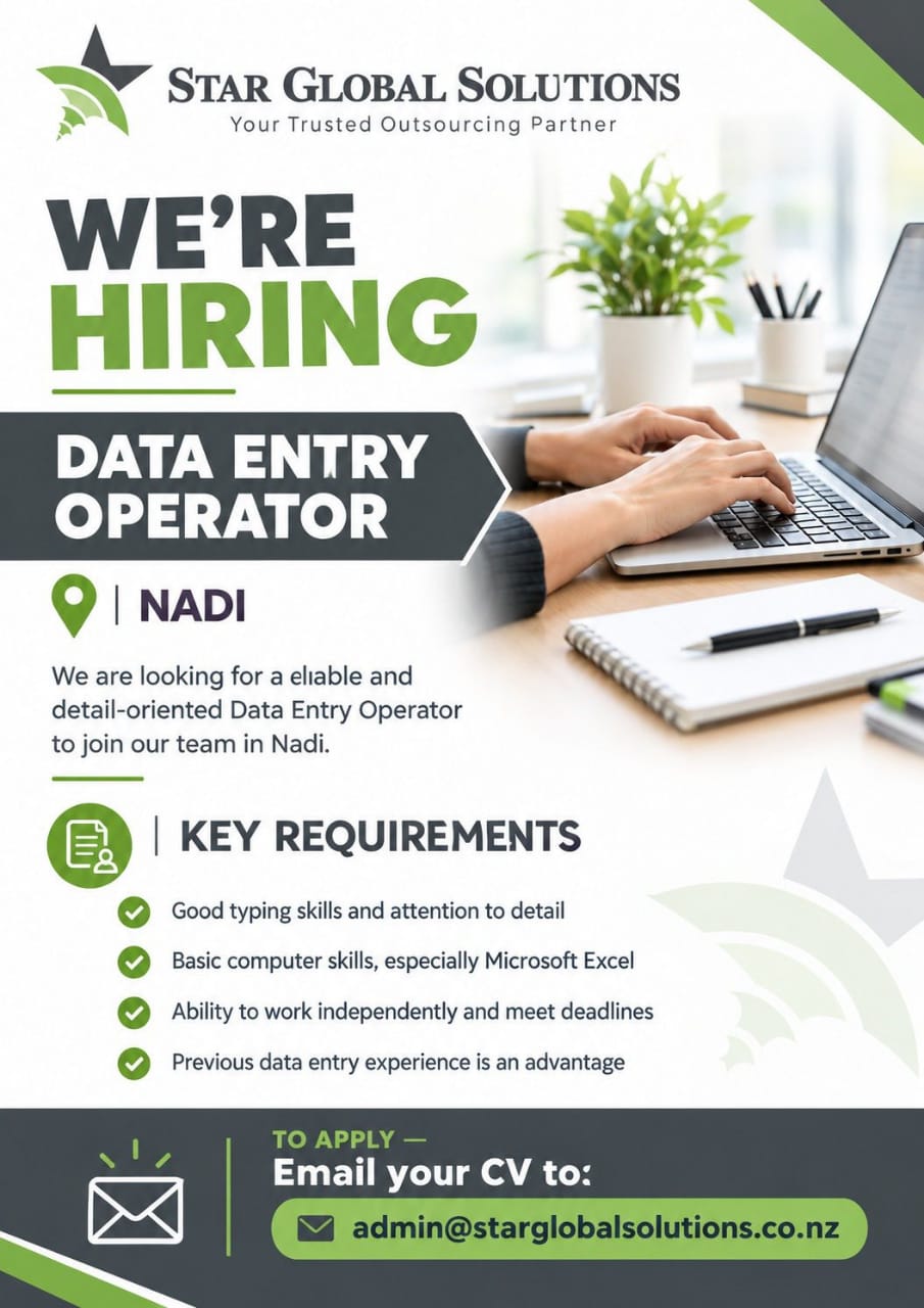Data Entry Operator at Pacific Islands Jobs Banner
