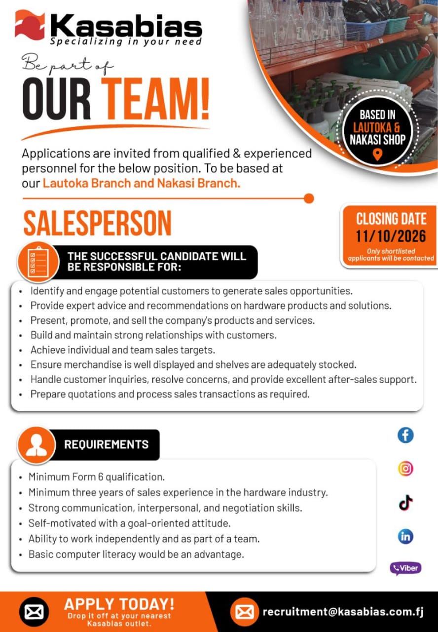Salesperson at Pacific Islands Jobs Banner
