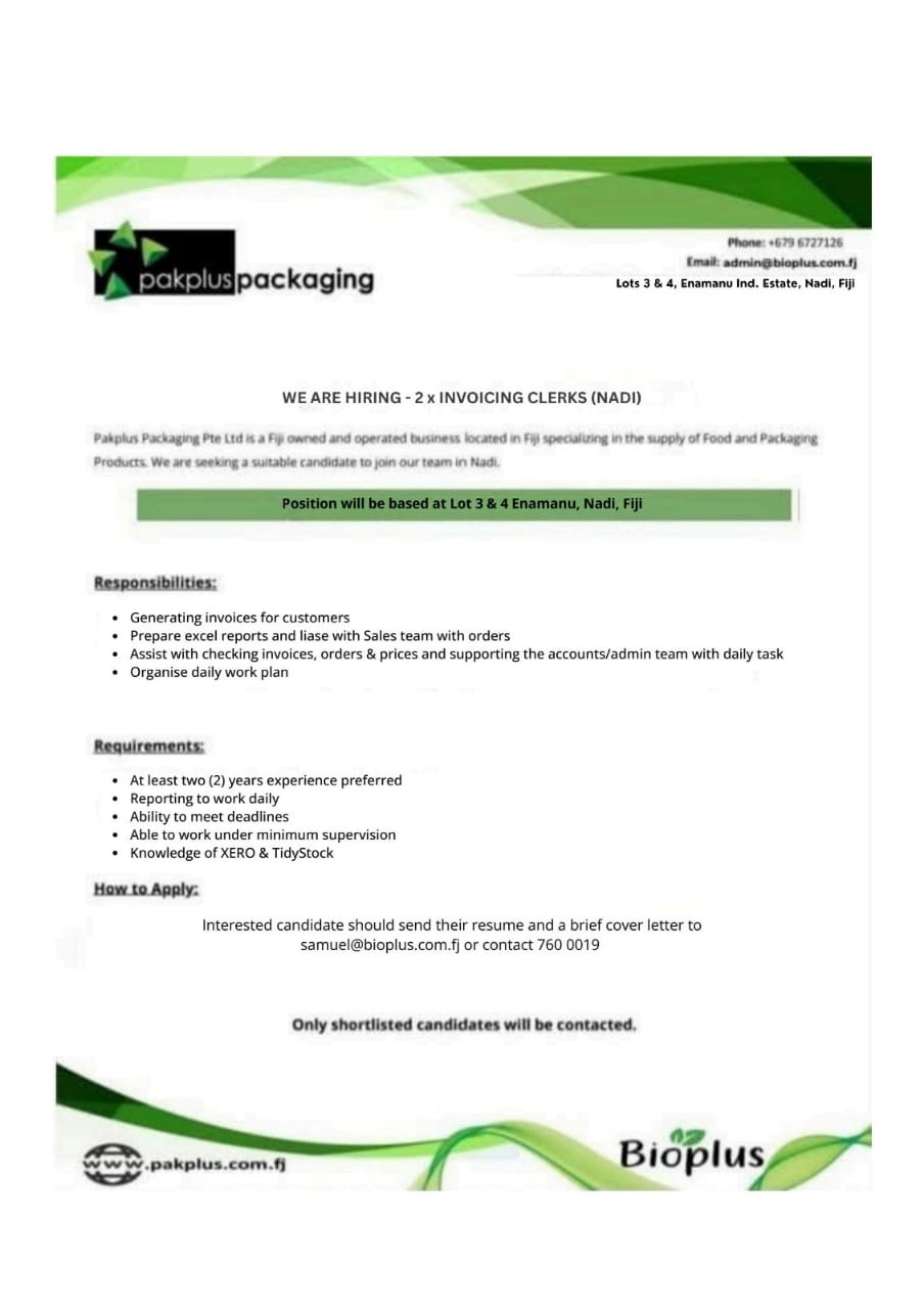 Invoicing Clerks  at Pacific Islands Jobs Banner