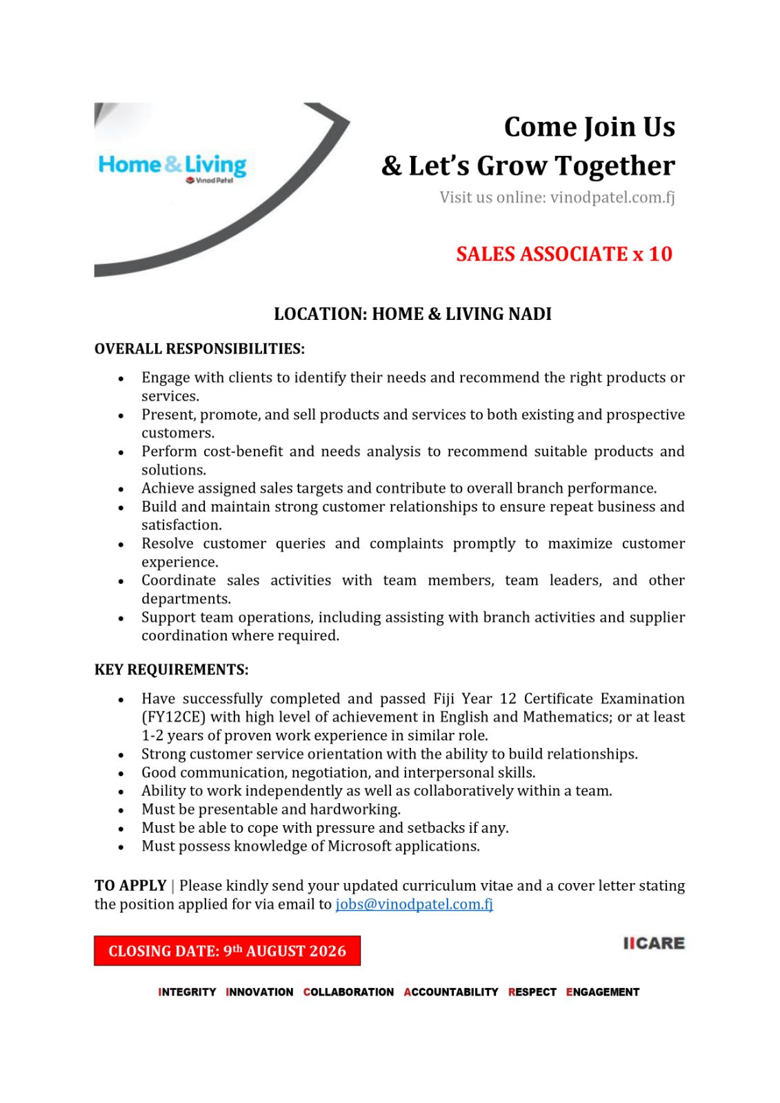 SALES ASSOCIATE at Pacific Islands Jobs Banner