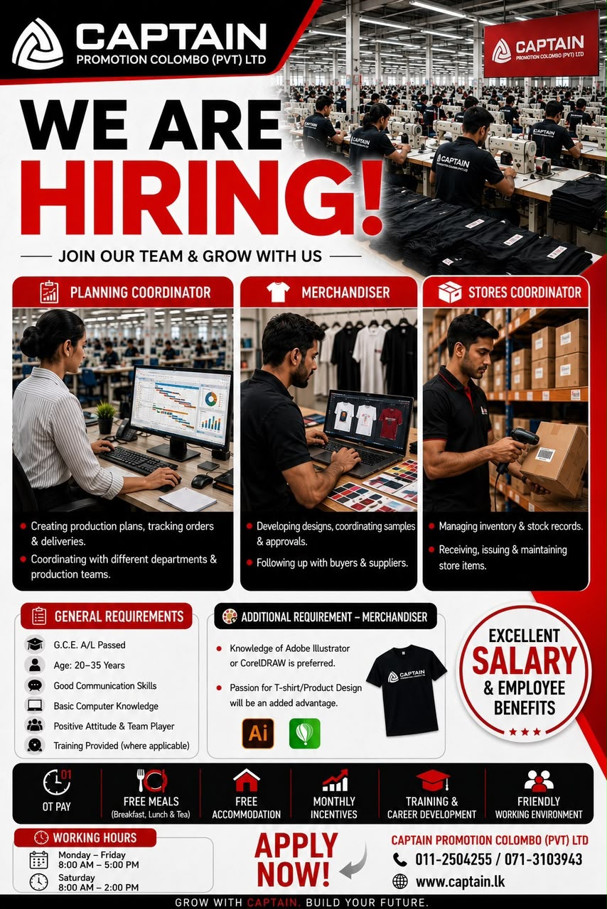 Merchandiser-Apparel -1 Position  at Captain Promotion Colombo (Pvt) Ltd Banner