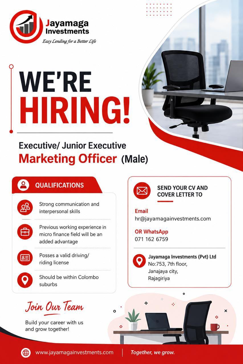 Marketing Officer at Jayamaga Investments Banner
