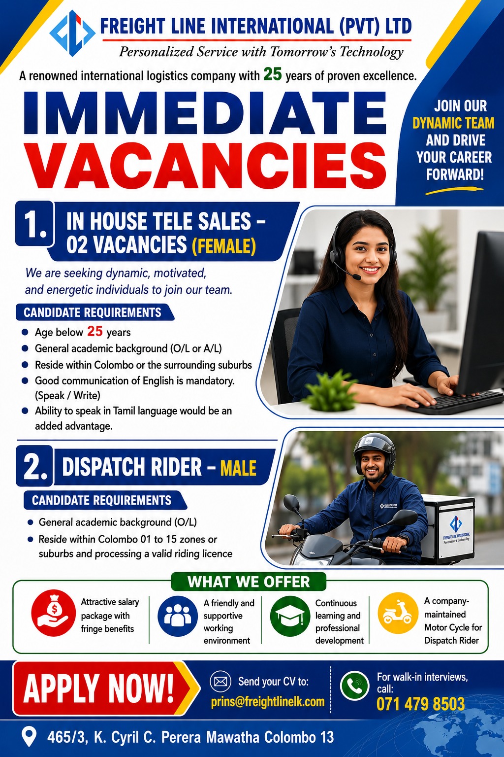 Dispatch Rider-Colombo at Freight Line International (Pvt) Ltd Banner