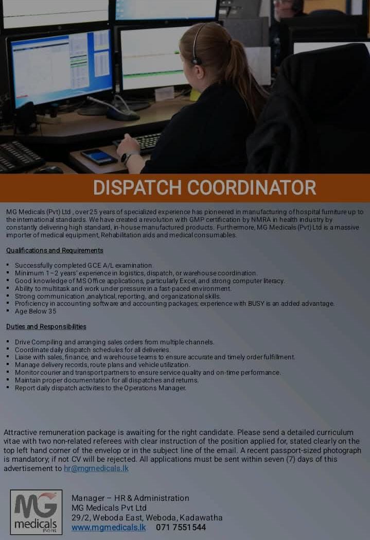 Dispatch Coordinator at MG Medicals  Banner