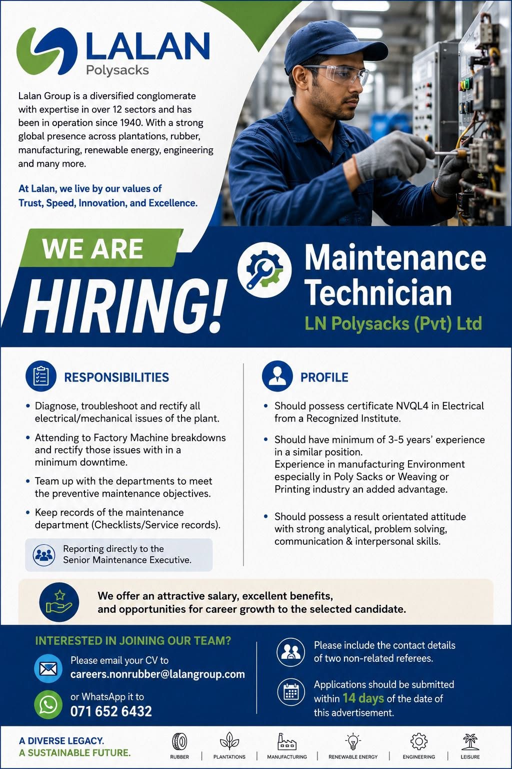MAINTENANCE TECHNICIAN  at SKILLPOTS SRI LANKA Banner