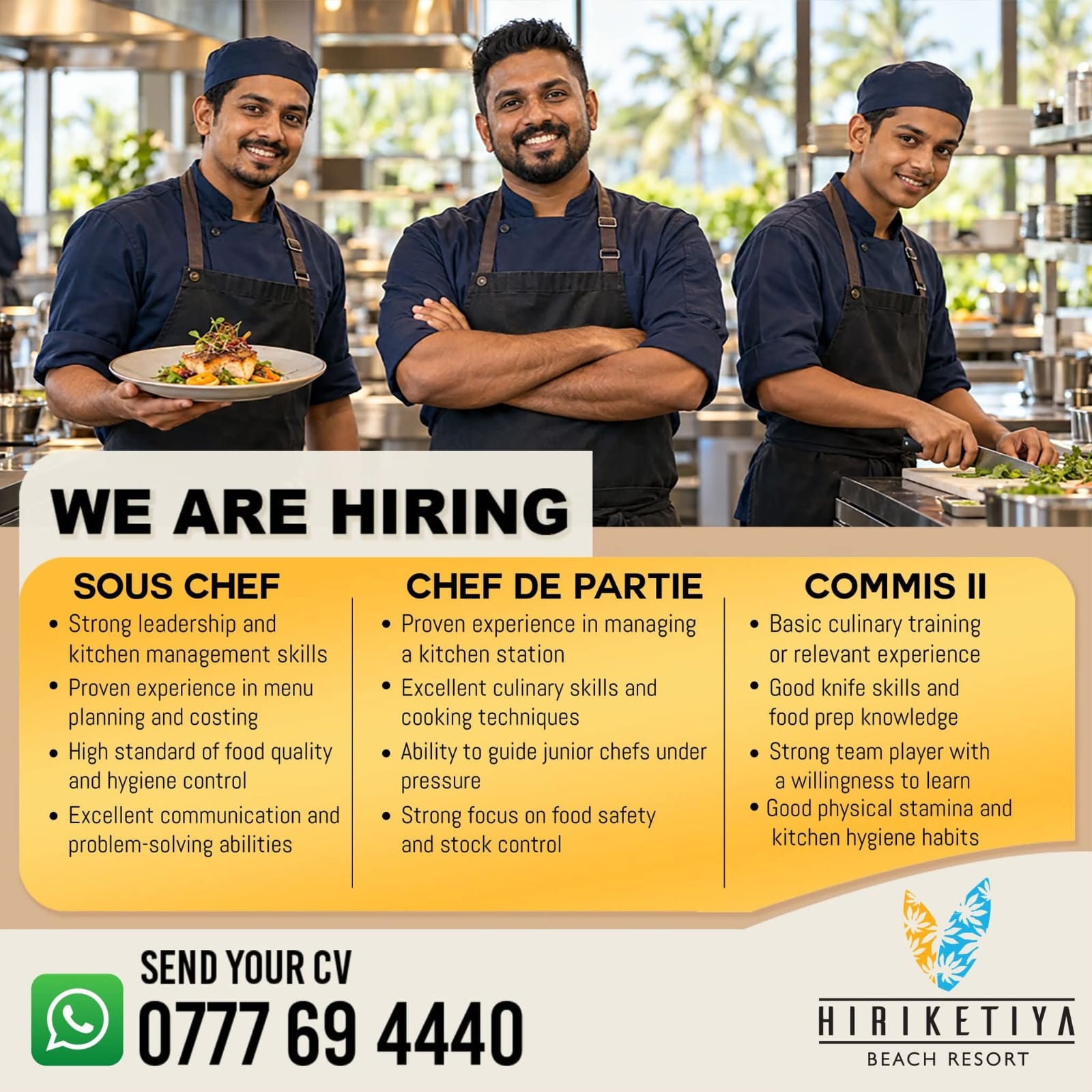 Sous Chef  at HIRIKETIYA Beach Resort Banner