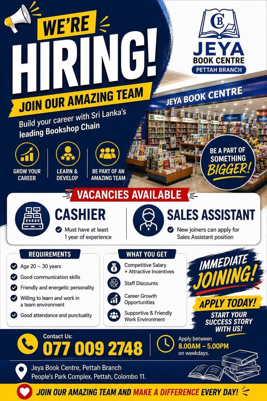 Sales Assistant  at Jeya Book Center  Banner