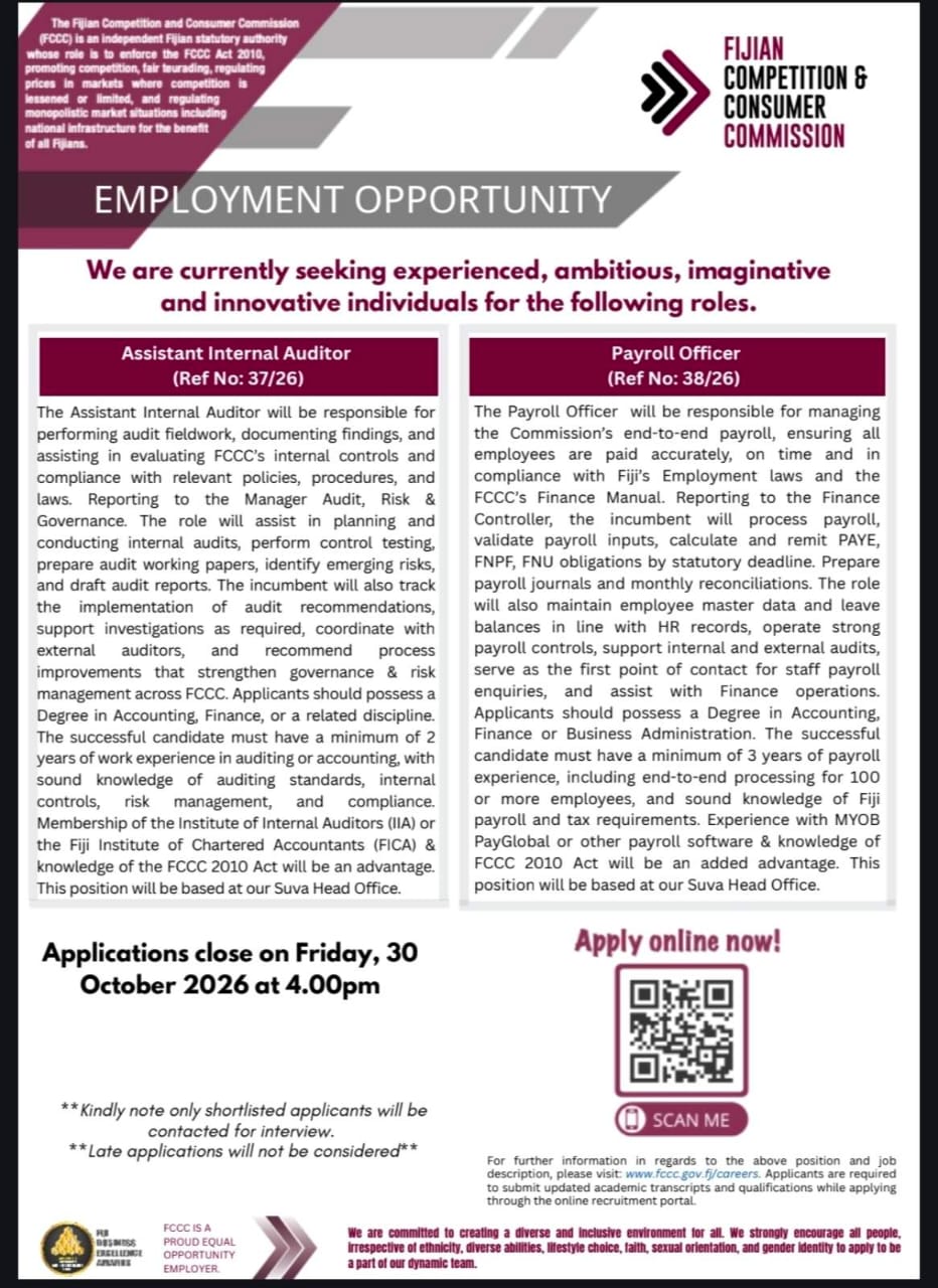 Payroll Officer  at Pacific Islands Jobs Banner