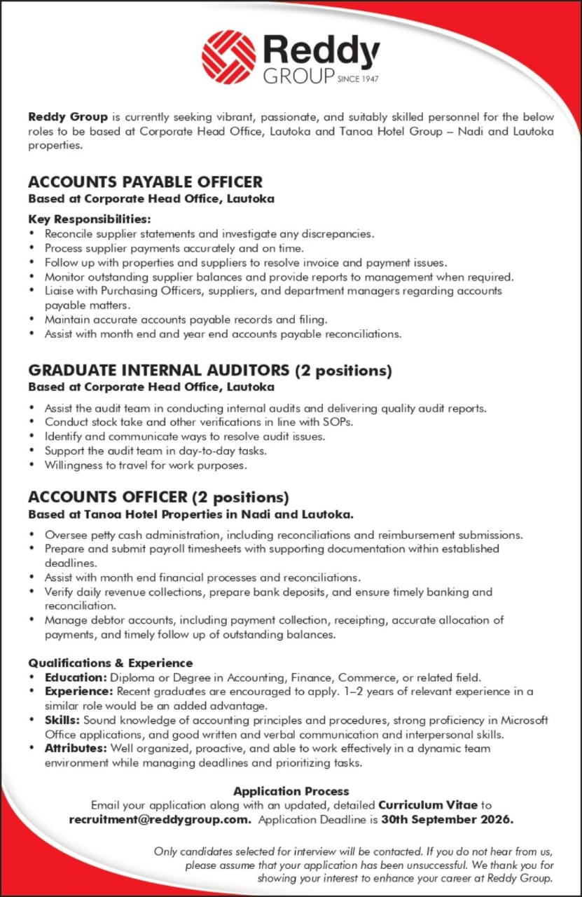 Accounts Officeer  at Pacific Islands Jobs Banner