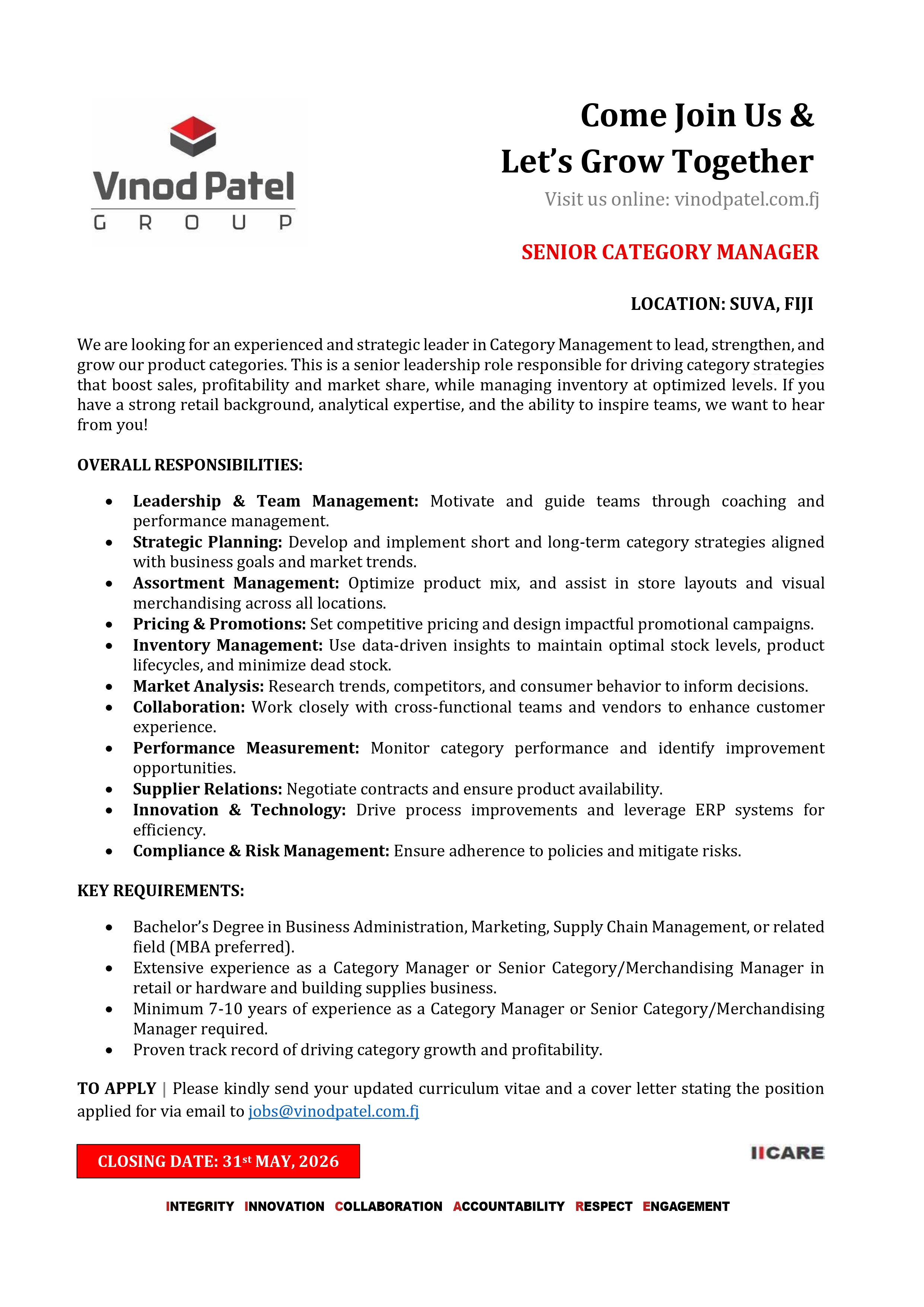 Senior Category Manager at Vinod Patel & Co. Pte Limited Banner
