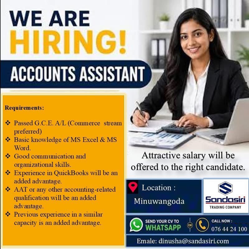 Accounts Assistant at Sandasiri Trading Company Banner