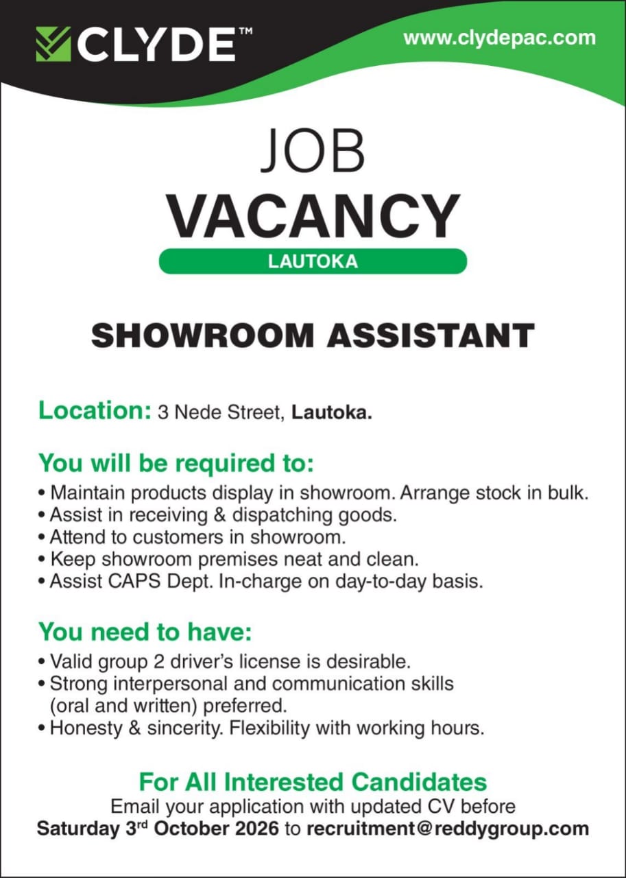 Showroom Assistant  at Pacific Islands Jobs Banner