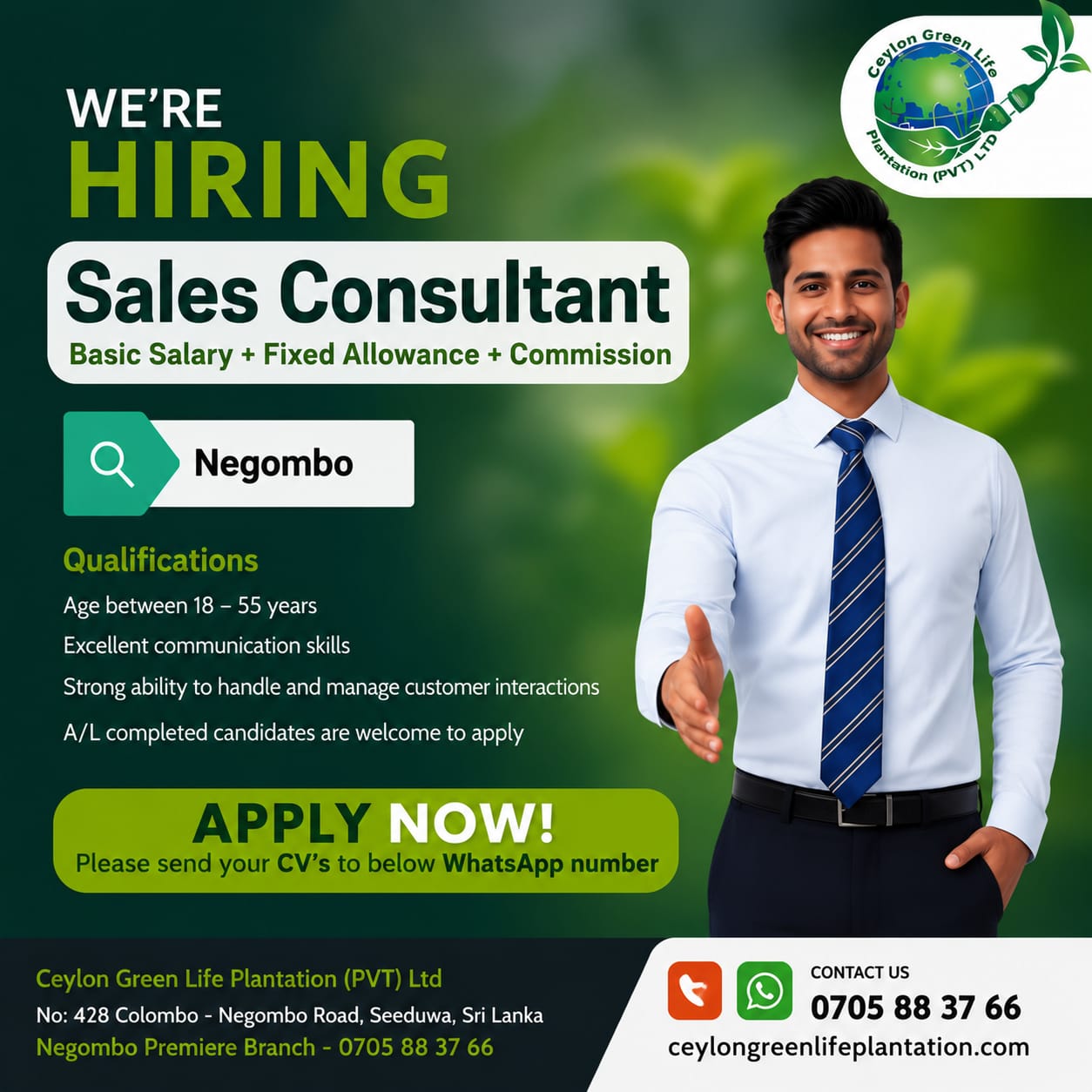 Sales Consultant-Negombo Based at Ceylon Green Plantation (Pvt) Ltd Banner