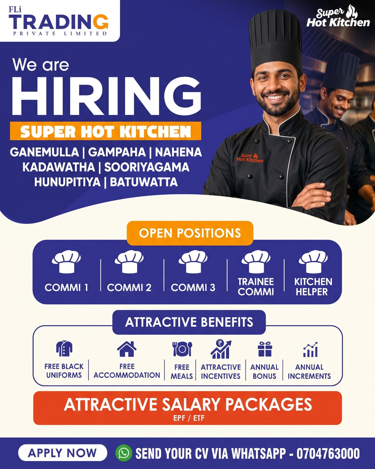 Kitchen Helpers  at FLi TRADING (Pvt) Ltd Banner