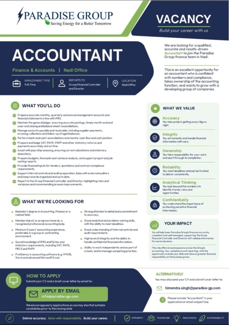 Accountant  at Pacific Islands Jobs Banner