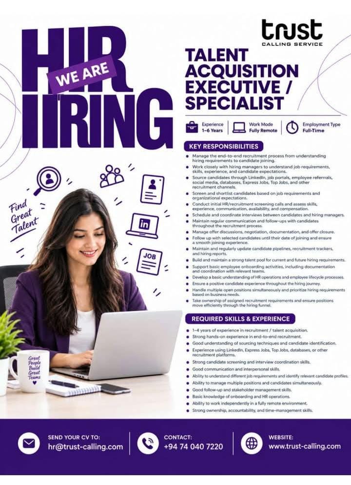Talent Acquisition Executive / specialist at Trust Calling Services Banner