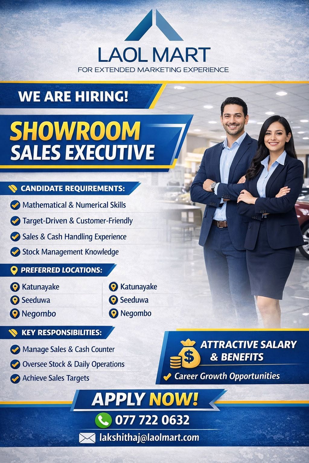 SHOWROOM SALES EXECUTIVE at SKILLPOTS SRI LANKA Banner