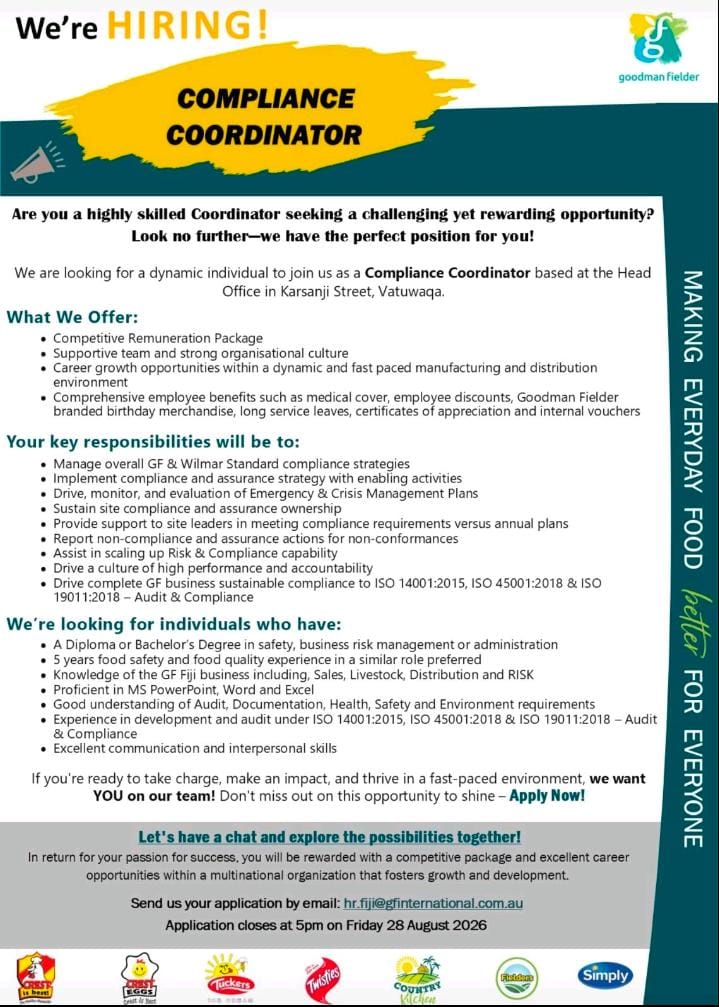 Compliance Coordinator at Pacific Islands Jobs Banner