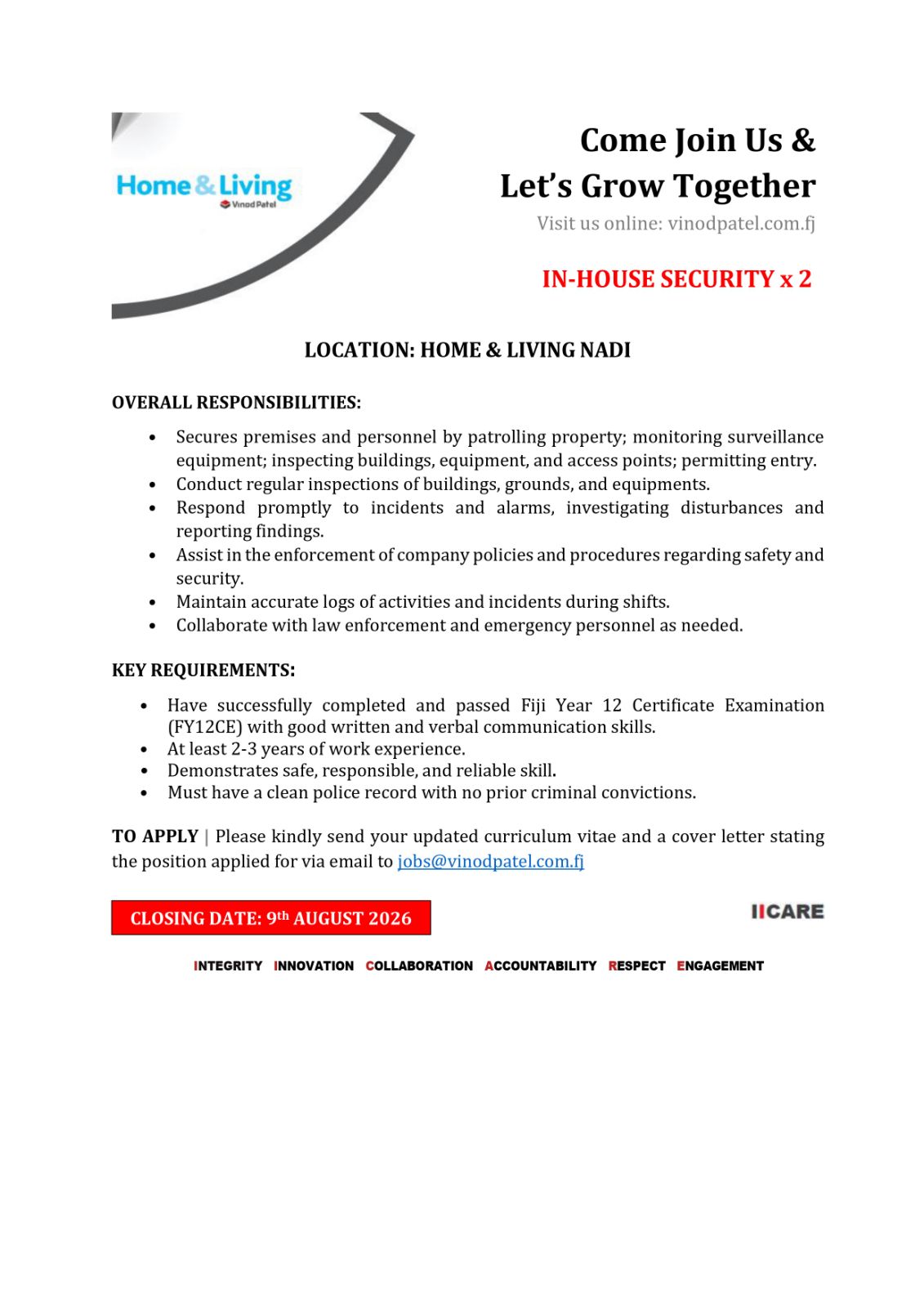 IN-HOUSE SECURITY at Pacific Islands Jobs Banner