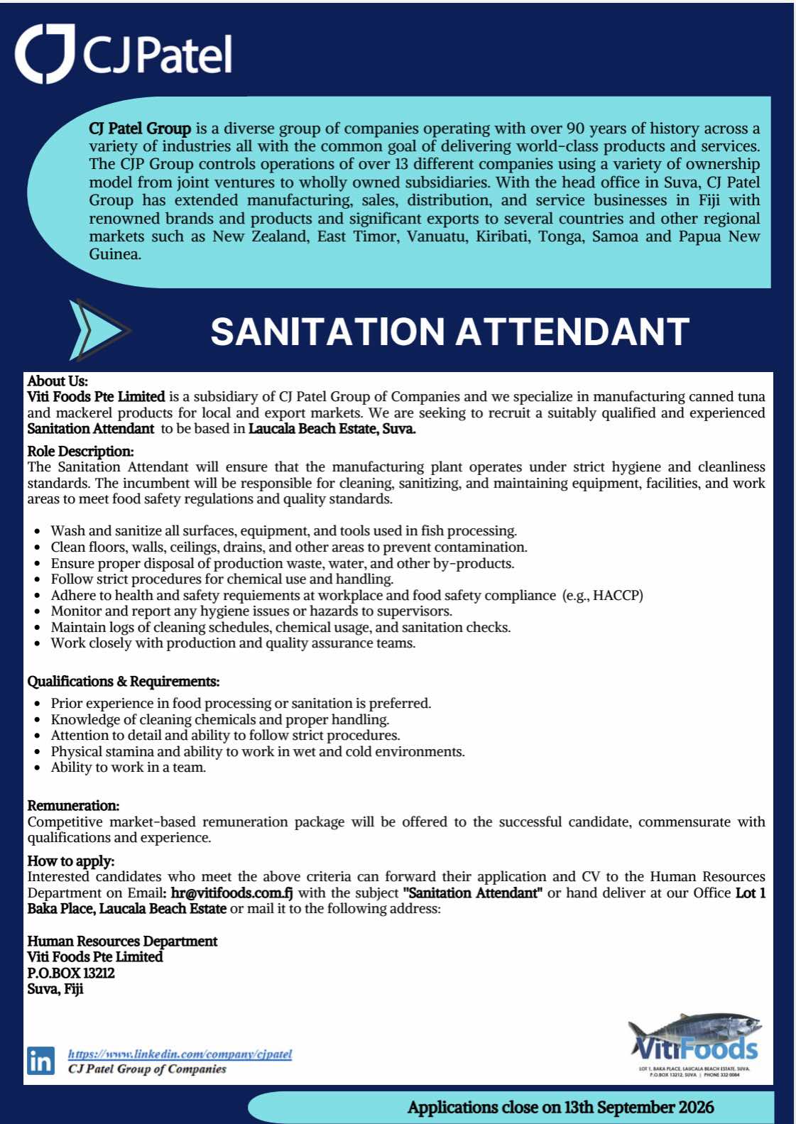 Sanitation Attendant  at Pacific Islands Jobs Banner
