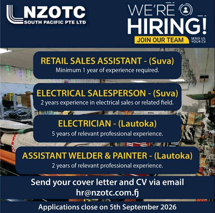 Retails Sales Assistant  at Pacific Islands Jobs Banner