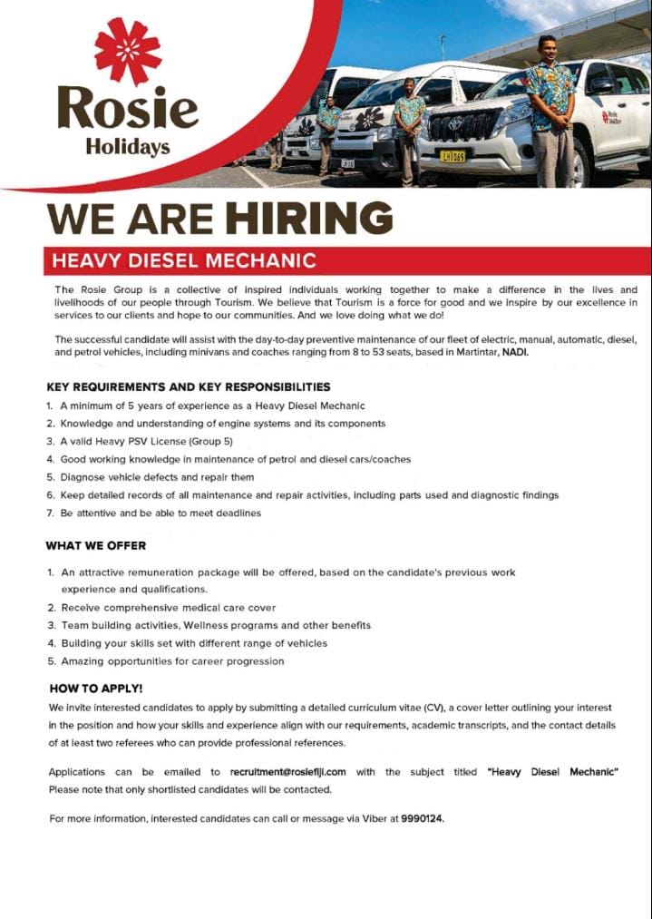 Heavy Diesel Mechanic at Pacific Islands Jobs Banner